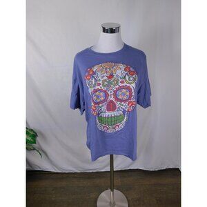 Hasta Siempre Shirt Medium Blue Sugar Skull Day of the Dead Graphic Tee